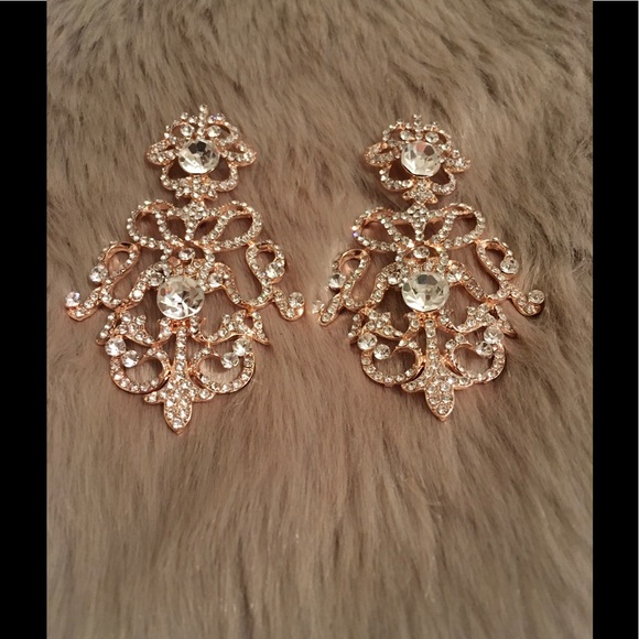 Wedding Formal Earrings Rose Gold Rhinestones - Picture 6 of 7